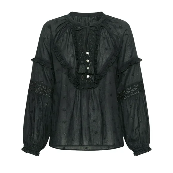 Arnhem Boho Western Prairie Blouse Midnight Black - Picture 3 of 17